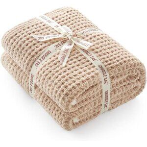 Waffle Throw Blanket Soft Cozy Microfiber Reversible Beige Blanket for Couch Bed